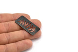 Siyah Yaprak Tılsımı, 1 Delikli 2 Dokulu Oksitlenmiş Siyah Pirinç Dikdörtgen Tılsım, Kolye Uçları (38x19mm) V100