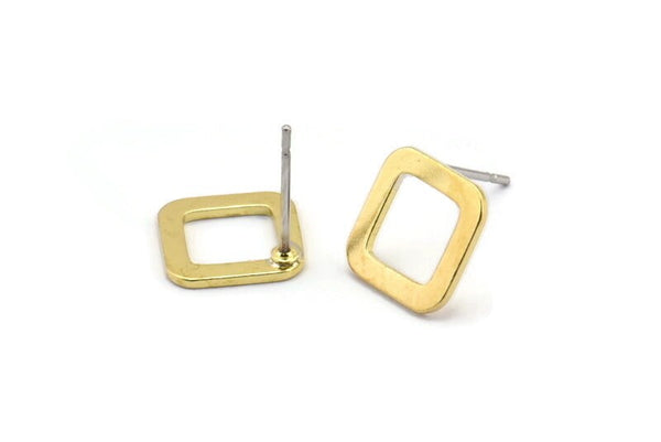 Brass Square Earring, 10 Raw Brass Square Stud Earrings (10x0.80mm) D1610 A1849