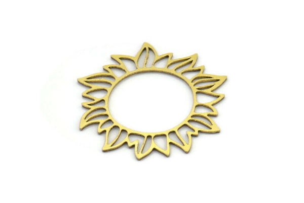 Pirinç Çiçek Tılsımı, 4 Ham Pirinç Ayçiçeği Tılsımı, Küpe Tılsımı (26x24x0,60 mm) A3088