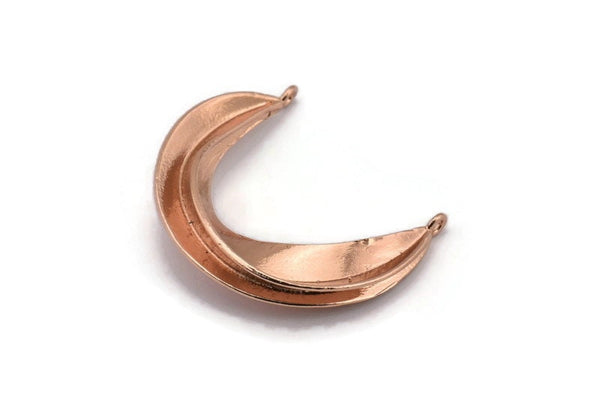 Rose Gold Ethnic Pendant,  Rose Gold Plated Brass Crescent Pendants With 2 Loops, Earring Findings (37x32mm) N0860