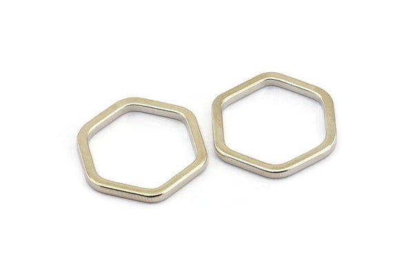 Silver Hexagon Connector Ring, 6 Silver Tone Hexagon Connector Rings (22x2x2mm) D0135