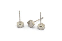 Silver Hexagon Earring, 8 Silver Tone Brass Hexagon Stud Earrings (5x2mm) D0127 A1315