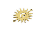 Brass Sun Connector, 10 Raw Brass Crescent Moon And Star Patterned Sun Shaped Connectors With 2 Loops, Charm Pendants (26x22x0.60mm) A3170