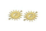 Brass Sun Connector, 10 Raw Brass Crescent Moon And Star Patterned Sun Shaped Connectors With 2 Loops, Charm Pendants (26x22x0.60mm) A3170