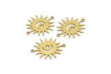 Brass Sun Connector, 10 Raw Brass Crescent Moon And Star Patterned Sun Shaped Connectors With 2 Loops, Charm Pendants (26x22x0.60mm) A3170