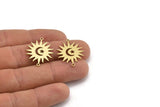 Brass Sun Connector, 10 Raw Brass Crescent Moon And Star Patterned Sun Shaped Connectors With 2 Loops, Charm Pendants (26x22x0.60mm) A3170