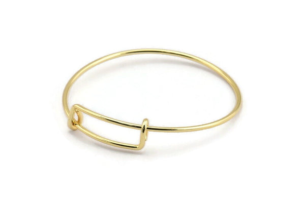 Gold Charm Bracelet, 1 Gold Plated Brass Charm Bangle, Charm Bracelets (59x9x1.6mm) V056 Q0369