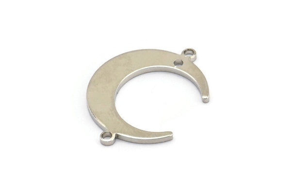 Silver Moon Charms, 12 Silver Tone Crescent Moon Charms With 1 Hole And 2 Loops, Pendants, Earrings (22x16.5x4.5x1mm) BS 2090 H0594