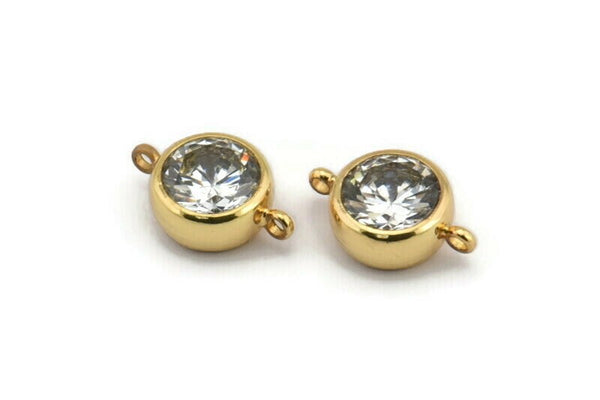 Zircon Bead Connector, 2 CZ Gold Plated Zircon Beads with 2 Loops (14x9.5mm) BS 1736 Q0259