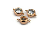 Zircon Bead Connector, 2 CZ Rose Gold Plated Zircon Beads with 2 Loops (14x9.5mm) BS 1736 Q0259