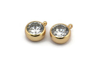 Zircon Bead Connector, 2 CZ Zircon Gold Plated Brass Beads with 1 Loop (12x9.5mm) BS 1737 Q0362