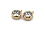 Zircon Bead Connector, 2 CZ Zircon Gold Plated Brass Beads with 1 Loop (12x9.5mm) BS 1737 Q0362