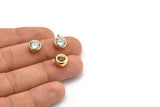 Zircon Bead Connector, 2 CZ Zircon Gold Plated Brass Beads with 1 Loop (12x9.5mm) BS 1737 Q0362