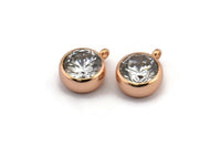 Zircon Bead Connector, 2 CZ Zircon Rose Gold Plated Brass Beads with 1 Loop (12x9.5mm) BS 1737 Q0362