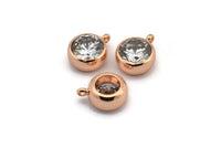 Zircon Bead Connector, 2 CZ Zircon Rose Gold Plated Brass Beads with 1 Loop (12x9.5mm) BS 1737 Q0362
