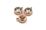 Zircon Bead Connector, 2 CZ Zircon Rose Gold Plated Brass Beads with 1 Loop (12x9.5mm) BS 1737 Q0362