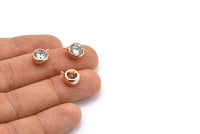 Zircon Bead Connector, 2 CZ Zircon Rose Gold Plated Brass Beads with 1 Loop (12x9.5mm) BS 1737 Q0362