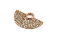 Yarım Daire Kolye, 1 Gül Altın Kaplama Beyaz Zirkon Taşlı Yarım Daire Kolye, 1 Halka, Mücevher Parçaları (28x18x1,8 mm) Q0385