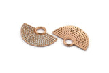 Yarım Daire Kolye, 1 Gül Altın Kaplama Beyaz Zirkon Taşlı Yarım Daire Kolye, 1 Halka, Mücevher Parçaları (28x18x1,8 mm) Q0385