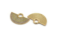 Semi Circle Pendant, 1 Gold Plated Zircon Pave Semi Circle Necklace Pendant With 1 Loop, Jewelry Findings (28x18x1.8mm) Q0387