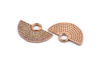 Semi Circle Pendant, 1 Rose Gold Plated Zircon Pave Semi Circle Necklace Pendant With 1 Loop, Jewelry Findings (28x18x1.8mm) Q0387