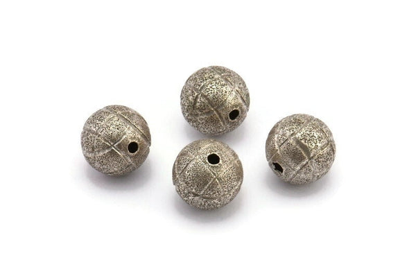 Silver Ball Bead, 10 Antique Silver Plated Brass Spacer Beads, Findings (12mm) D968