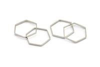 Silver Hexagon Charm, 12 Nickel Free Plated Silver Tone Hexagon Ring Charms (25x0.8x2mm) BS 1189 H0547