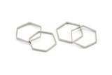 Silver Hexagon Charm, 12 Nickel Free Plated Silver Tone Hexagon Ring Charms (25x0.8x2mm) BS 1189 H0547