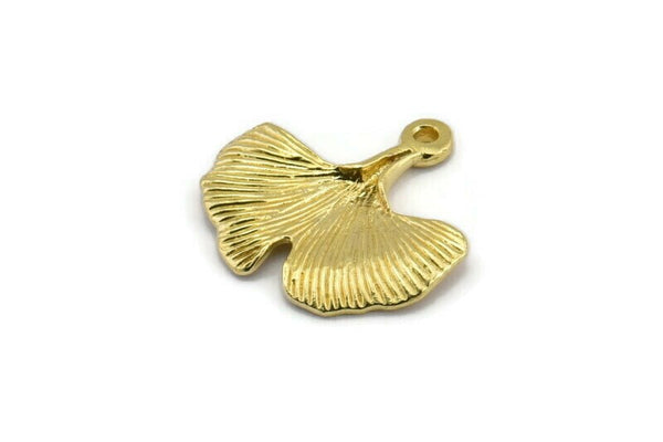 Gingko Leaf Pendant, Raw Brass Leaf Charms (20x21mm) N0394