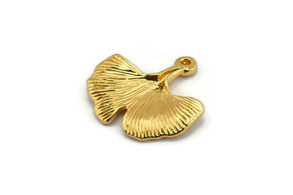 Gingko Leaf Pendant, 2 Gold Plated Brass Leaf Charms (20x21mm) N0394 Q0077