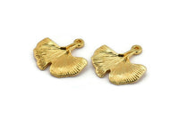 Gingko Leaf Pendant, 2 Gold Plated Brass Leaf Charms (20x21mm) N0394 Q0077