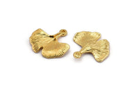 Gingko Leaf Pendant, 2 Gold Plated Brass Leaf Charms (20x21mm) N0394 Q0077