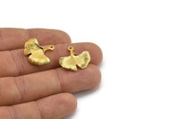Gingko Leaf Pendant, 2 Gold Plated Brass Leaf Charms (20x21mm) N0394 Q0077