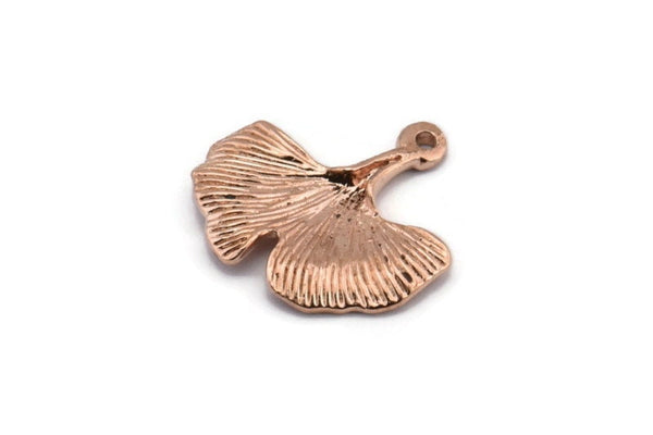 Gingko Leaf Pendant, 2 Rose Gold Plated Brass Leaf Charms (20x21mm) N0394 Q0077