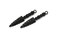 Black Tribal Sword Pendant, 1 Oxidized Brass Black Sword Pendant with Skulls (59x10x6mm) N0193 S136