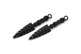 Black Tribal Sword Pendant, 1 Oxidized Brass Black Sword Pendant with Skulls (59x10x6mm) N0193 S136