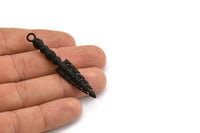 Black Tribal Sword Pendant, 1 Oxidized Brass Black Sword Pendant with Skulls (59x10x6mm) N0193 S136