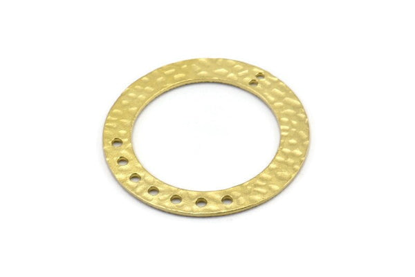 Brass Ring Charm, Hammered Raw Brass Round Charms With 9 Holes, Pendants, Findings (35x5x1mm) N0371