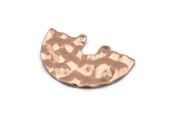 Semi Circle Charm, 2 Rose Gold Plated Brass Hammered Semi Circle Charm Pendants With 2 Holes (33x22x0.80mm) D0673