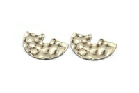 Semi Circle Charm, 4 Hammered Antique Silver Plated Semi Circle Charm Pendants With 2 Holes (33x22x0.80mm) D0673