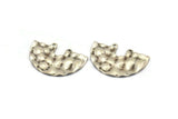 Semi Circle Charm, 4 Hammered Antique Silver Plated Semi Circle Charm Pendants With 2 Holes (33x22x0.80mm) D0673
