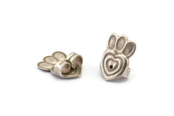 Silver Crown Stopper, 25 Antique Silver Plated Brass Heart Earring Back Stopper, Earring Stud Back Stoppers (14x10mm) D1059 H1100