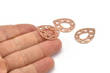 Rose Gold Drop Charm, 4 Rose Gold Plated Brass Drop Shaped Charms With 1 Hole, Pendants, Earrings, Findings (24x19x0.80mm) D851 Q0788