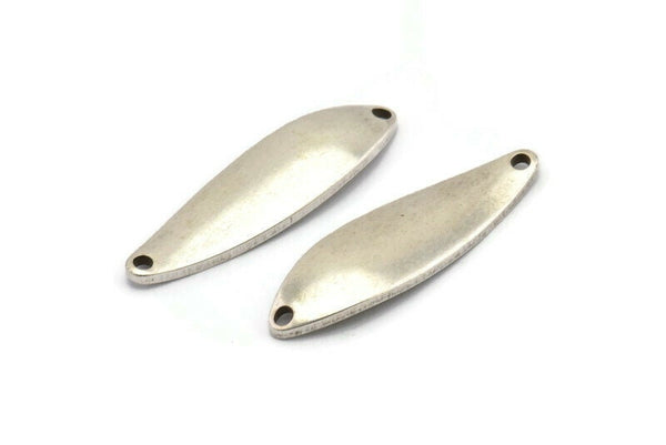 Silver Irregular Charm, 4 Antique Silver Plated Brass Marquise Connectors With 2 Hole, Findings (36x10.5x1.5mm) D1174