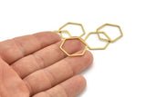 Brass Hexagon Charm, 24 Raw Brass Hexagon Rings, Connectors (23x21x1mm) A3343