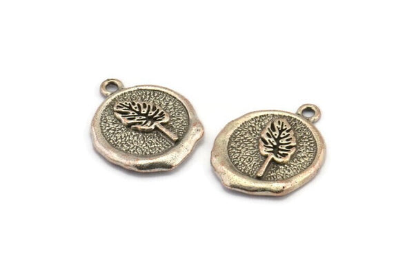 Silver Leaf Charm, 2 Antique Silver Plated Brass Leaf Charm Earrings With 1 Loop, Pendants, Findings (16x18mm) N0890