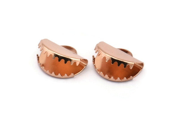 Half Moon Crimp, 5 Rose Gold Plated Brass Ribbon Crimp Ends With 1 Loop, Findings (15x12.5mm) D0152 Q0401