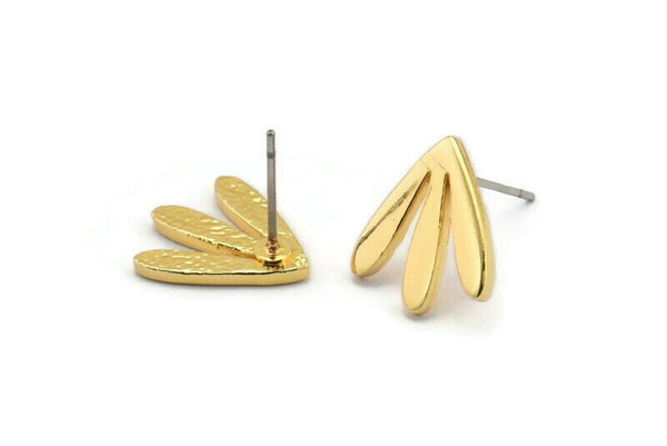 Earring Studs, 4 Gold Plated Brass -  Stud Earrings - Gold Earrings - Earrings (13x14x1.5mm) N1642