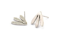 Earring Studs, 4 Antique Silver Plated Brass -  Stud Earrings - Silver Earrings - Earrings (13x14x1.5mm) N1642