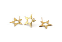 Gold Star Earring, 6 Gold Plated Brass Star Stud Earrings (16mm) A1181  A1827